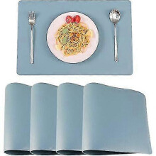 Set of 4 blue faux leather placemats, easy to clean, waterproof, non-slip, oil and heat resistant.