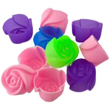 10 Pcs Silicone Rose Shaped Muffin, Cookie and Cupcake Molds for Chocolate Baking