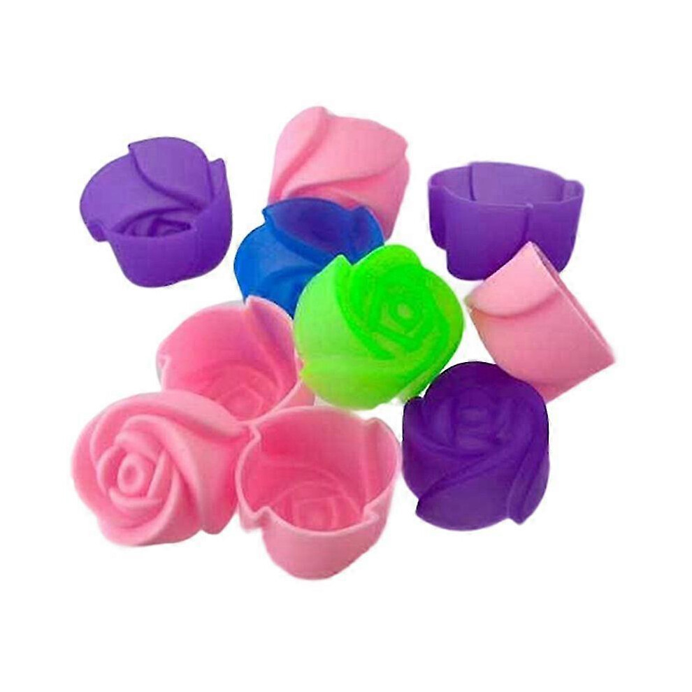 10 Pcs Silicone Rose Shaped Muffin, Cookie and Cupcake Molds for Chocolate Baking