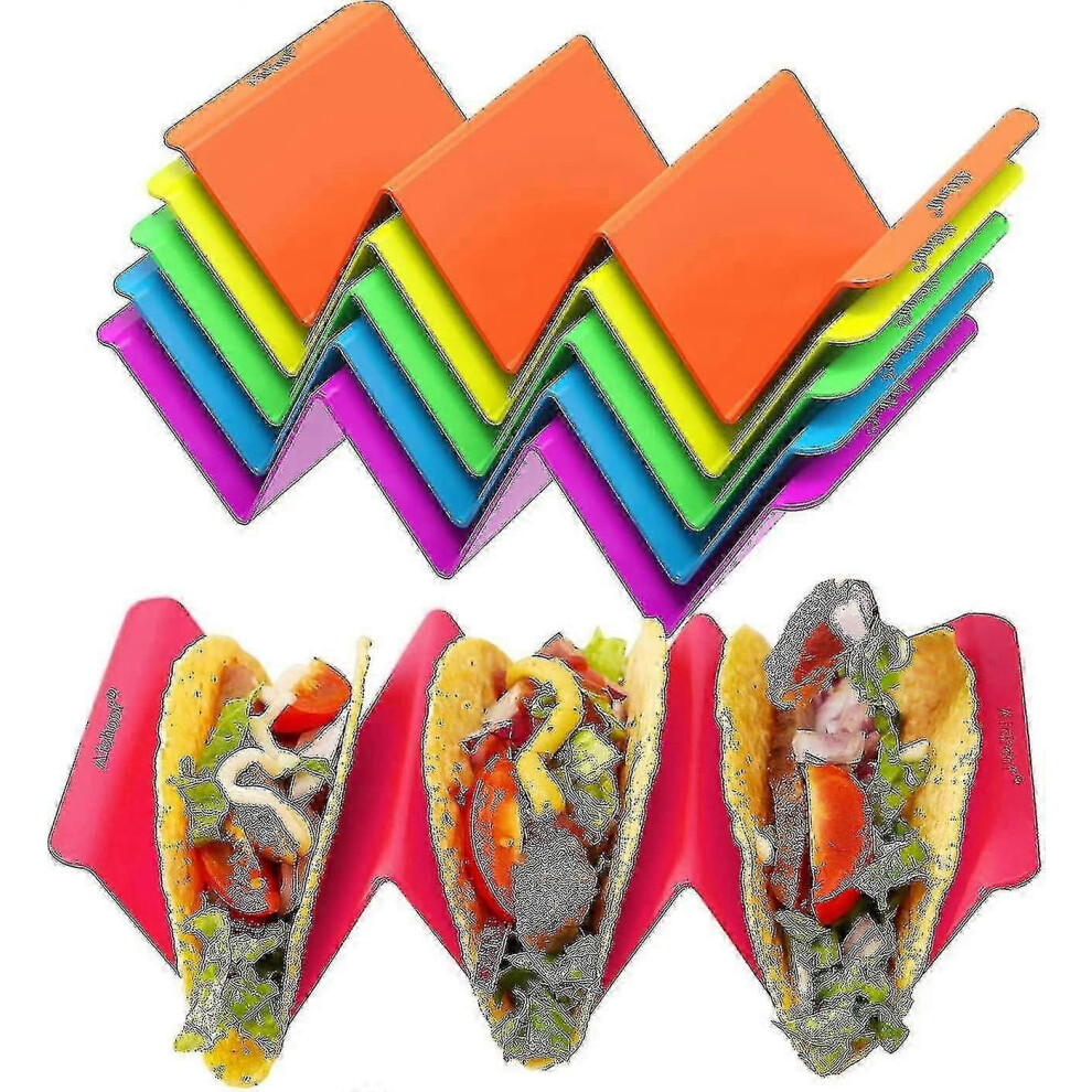 Set of 6 Colorful Taco Holders - Premium Large Taco Trays Holds Up to 3 or 2 Tacos Each, Healthy PP Material, Very Hard and Sturdy, Dishwasher Safe