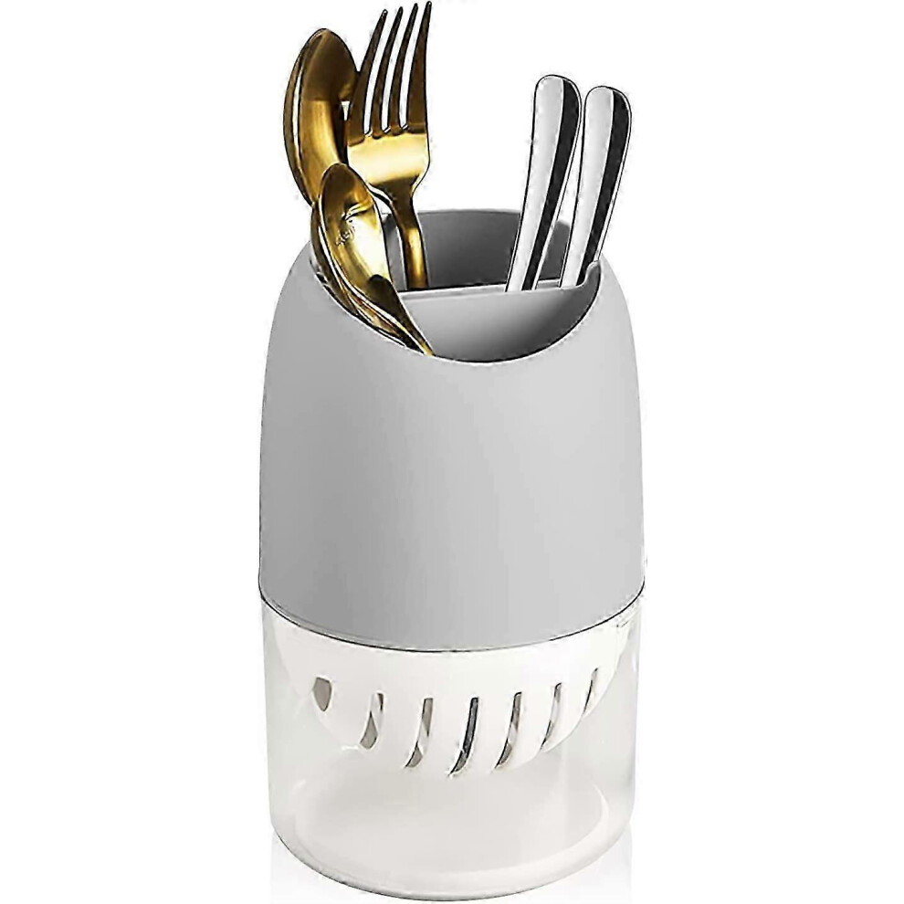 Utensil Holder - Multifunctional Cutlery Holder with Drainer and Water Tray - Divided Kitchen Utensil Holder with Knife Slot - Cutlery Drainer