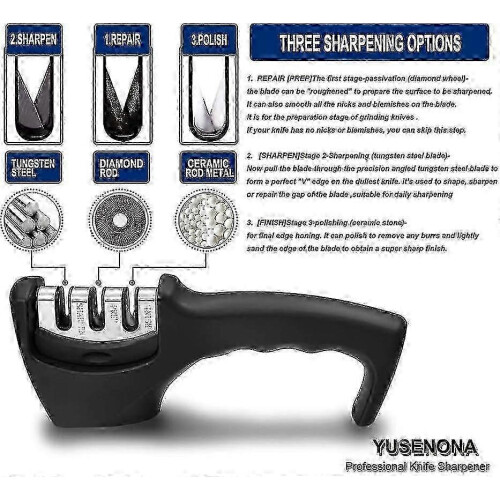 3-Step Kitchen Knife Sharpener: Quickly Sharpen, Repair & Polish Blades 2