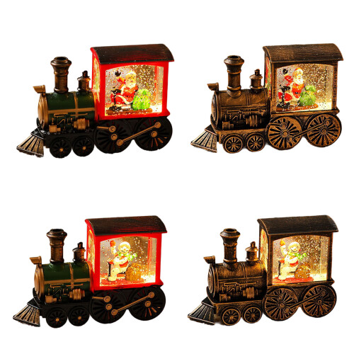 Elegant Santa Snowman Riding A Train Figurine-elder Painted 1