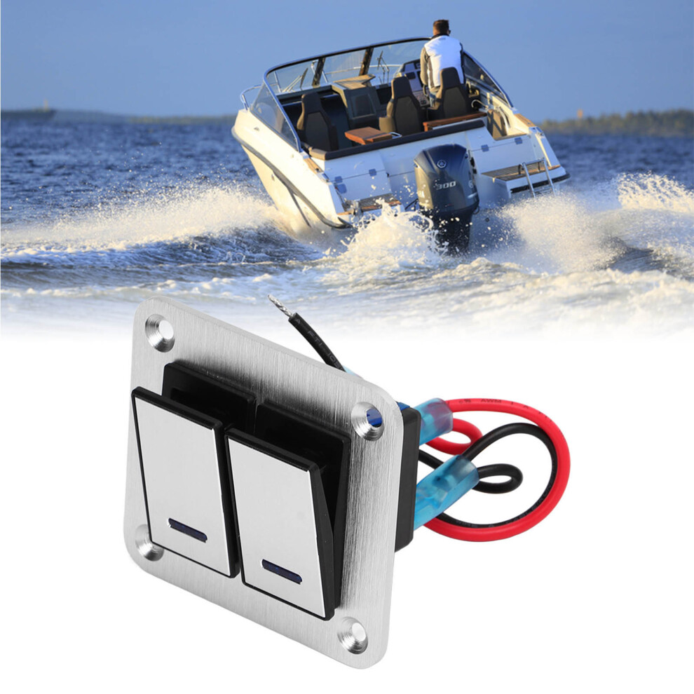 2 Gang Rocker Switch Panel Led 12V 24V Waterproof Aluminum Alloy Blue 9381356593684