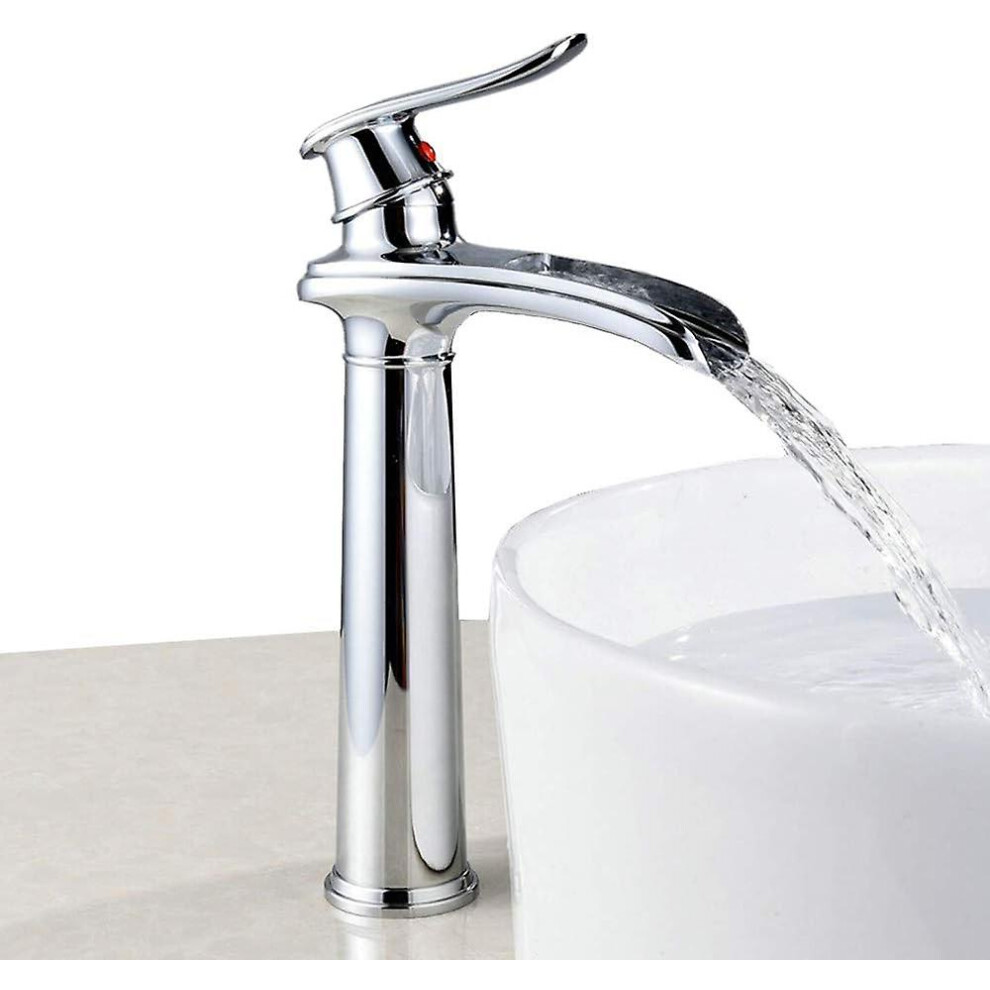 Kikidex (As Show, One Size) Chrome Basin Faucet Bathroom Waterfall Mixer Taps (High)