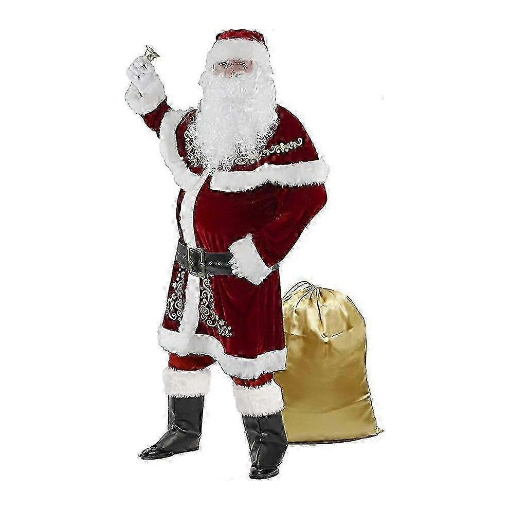 Kikidex (As Show, Xxl) Santa Claus Costume For Men 12Pcs Christmas Set Deluxe Velvet Adult Santa Suit Red