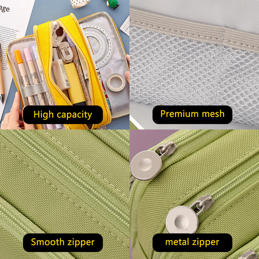 Large Canvas Pencil Case with 3 Compartments, 21x5x9cm for School & Office-image-OPC-PMHCGZJ-NEW