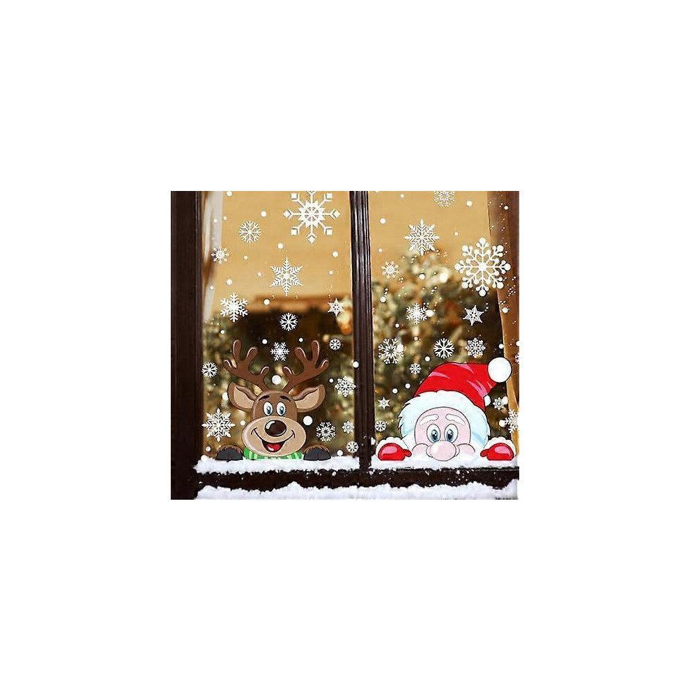 Kikidex (As Show, One Size) Fingooo Christmas Window Stickers, 6 Sheets Peeping Santa And Rudolph Window Clings Snowflake Decal For Xmas Window Decoration