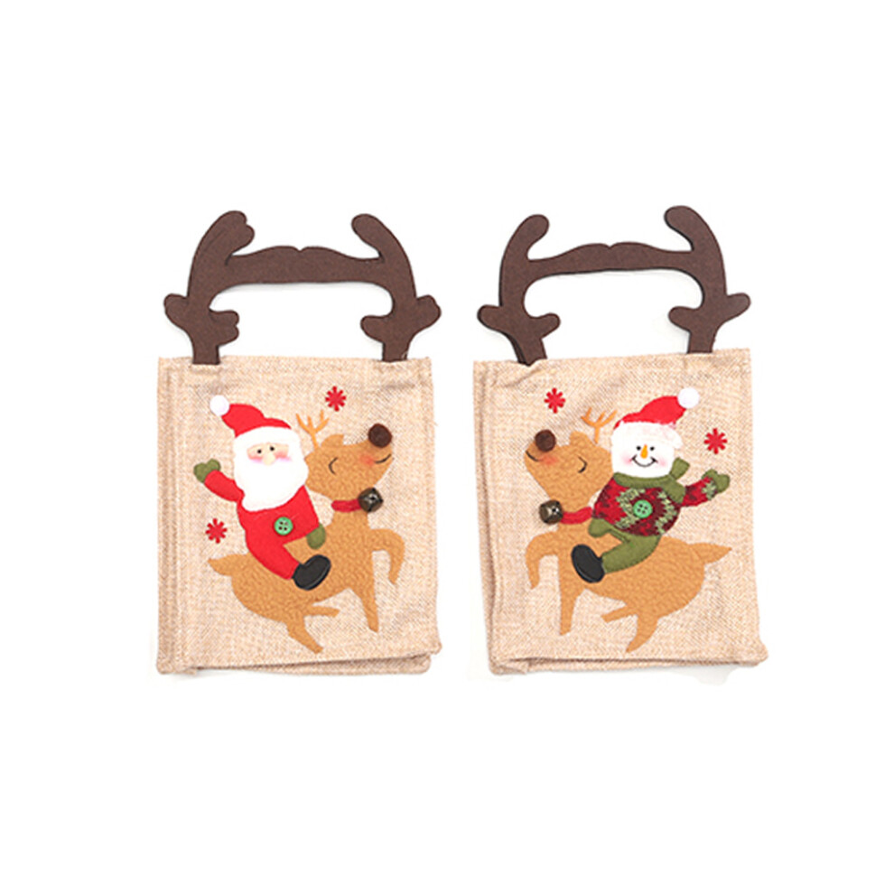 2pcs Christmas Tote Bags Santa Claus Snowman Printed-Set 2