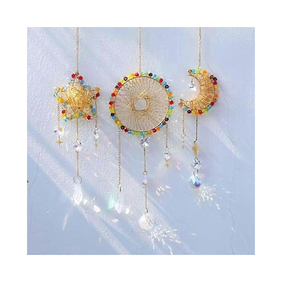 Kikidex (As Show, One Size) Crystal Suncatchers, Handmade Sun Catchers Indoor Window, Sun Shape Weaving Outdoor Hanging Decorat