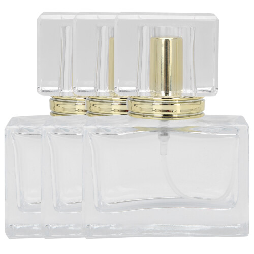 (Gold) 3pcs Glass Empty Perfume Bottle Refillable Spray Dispenser Gold
