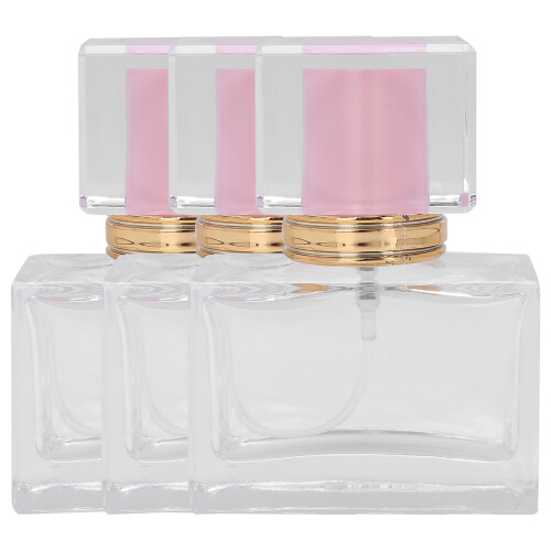 (Pink) 3pcs Glass Empty Perfume Bottle Refillable Spray Dispenser Gold