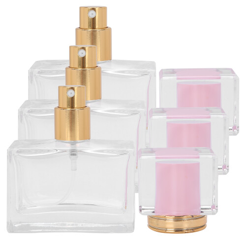 (Pink) 3pcs Glass Empty Perfume Bottle Refillable Spray Dispenser Gold 2