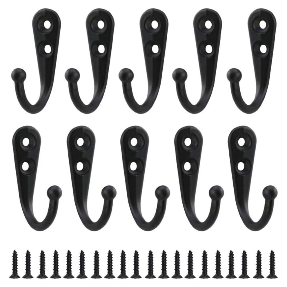 10Pcs Retro Black Metal Coat Hook Individual Screw-In Wall Hook Vintage Wall Coat Rack For Bathrobe 9183899236789