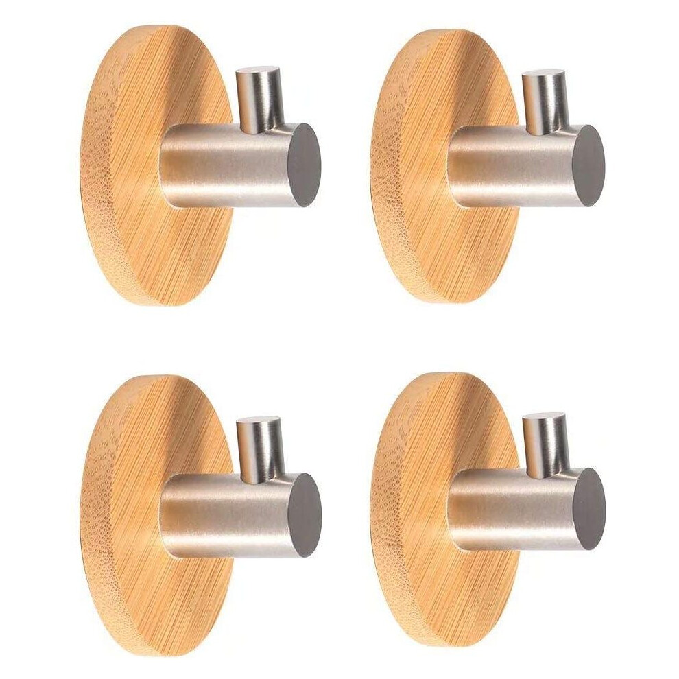 Self-Adhesive Hooks 304 Stainless Steel & Bamboo Robe Hooks Wall Hooks, Kitchen Towel Rack Robe Hook 9183899238004