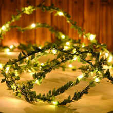 5m 50 LED Ivy Garland Artificial Ivy Tendril Warm White Fairy Lights Battery Operated for Home Garden Wedding Decoration