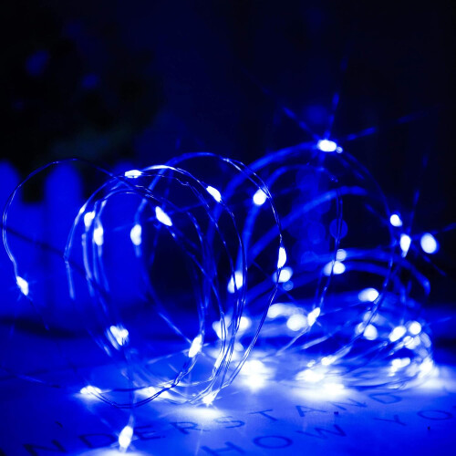 Blue LED String Lights Battery Operated 50 Micro LED String Lights 5M LED String Lights Indoor Outdoor with Battery Saving Timer 1