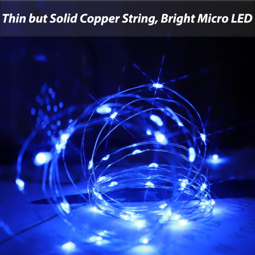 Blue LED String Lights Battery Operated 50 Micro LED String Lights 5M LED String Lights Indoor Outdoor with Battery Saving Timer 2