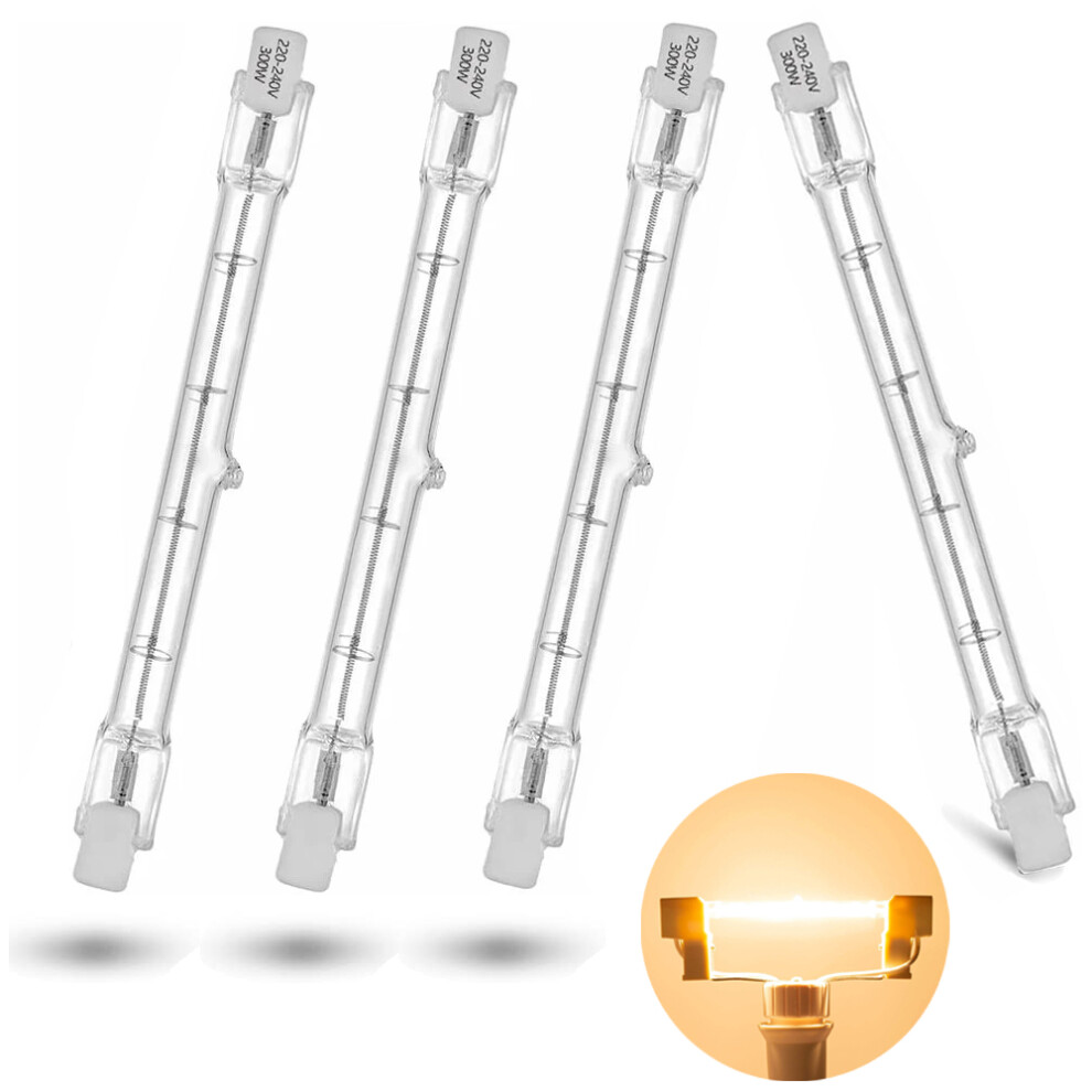 HaloLine halogen tube, R7S base, T3 halogen tube lamp, 230V, 300 watts, 118 mm, warm white - 2800K (4 pieces)-image-OPC-PMHCSD8-NEW