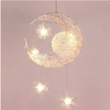 Industrial Suspension Chandelier Moon Stars LED Ceiling Light Aluminum Lighting Fixture with 5 Bulbs for Children Bedroom (Warm White Light)