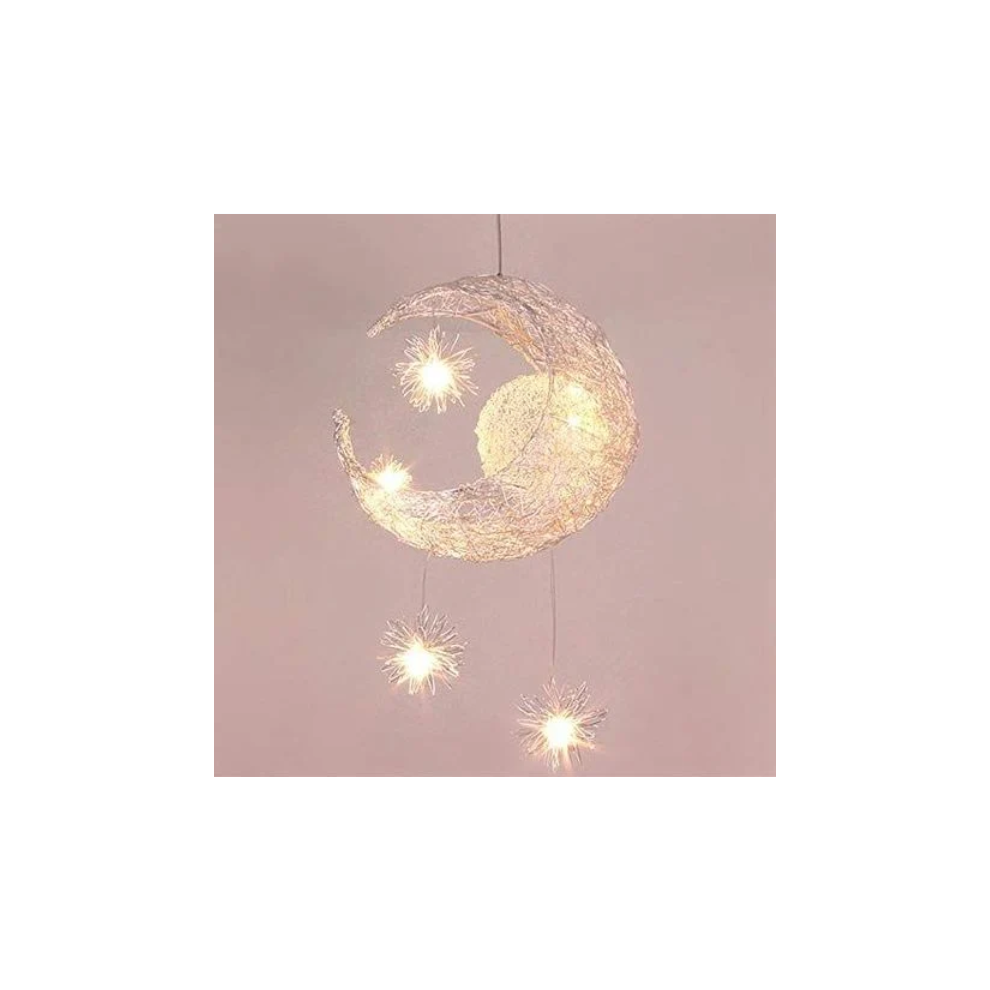 Industrial Suspension Chandelier Moon Stars Led Ceiling Aluminum Ing Fixture With 5 Bulbs For Children Bedroom (Warm ) Light/White