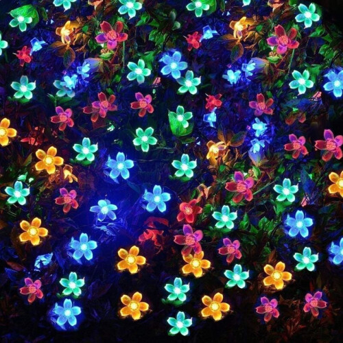 Cherry Blossom String Lights, Solar Powered, 7m, 50 LED, Plug-in, for Christmas Tree, Easter, Indoor 2