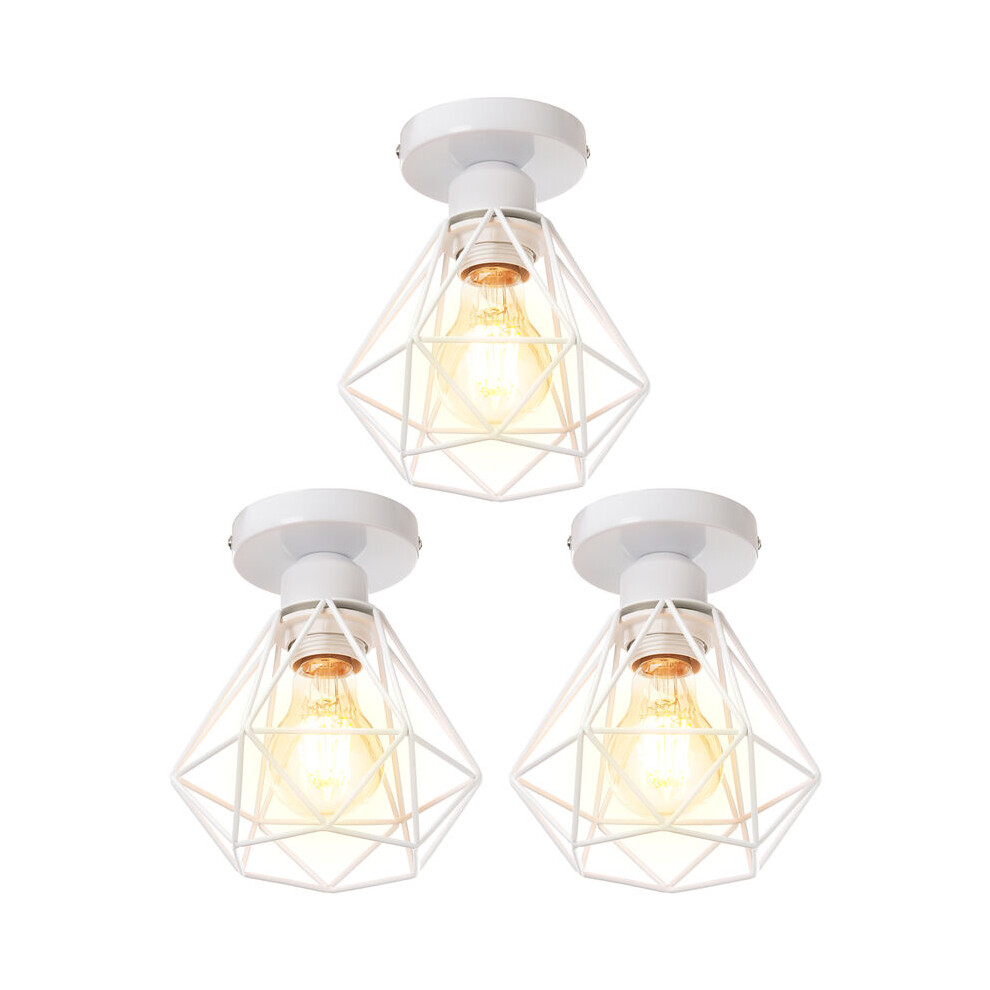 3PCS Diamond Cage Ceiling Light E27 16cm White Retro Industrial Chandelier Pendant Lamp for Hallway Staircase Bedroom-image-OPC-PMHCVKH-NEW