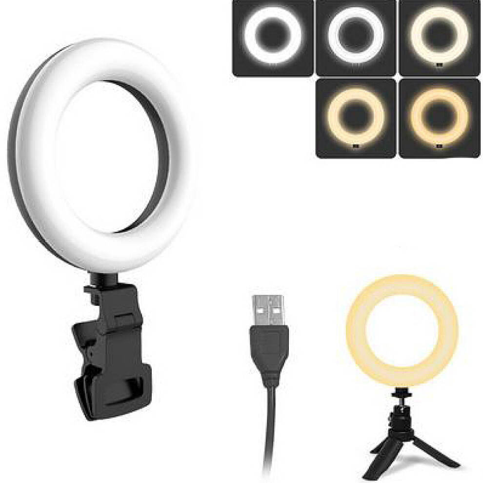 Light Computer Ring With Adjustable Tripod, 5 Modes Video Conference Laptop Mini Ring Webcam Zoom