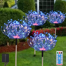 Solar Garden Lights Outdoor 4 Fireworks Landscape Path Solar Powered Star Lights Waterproof with Rem