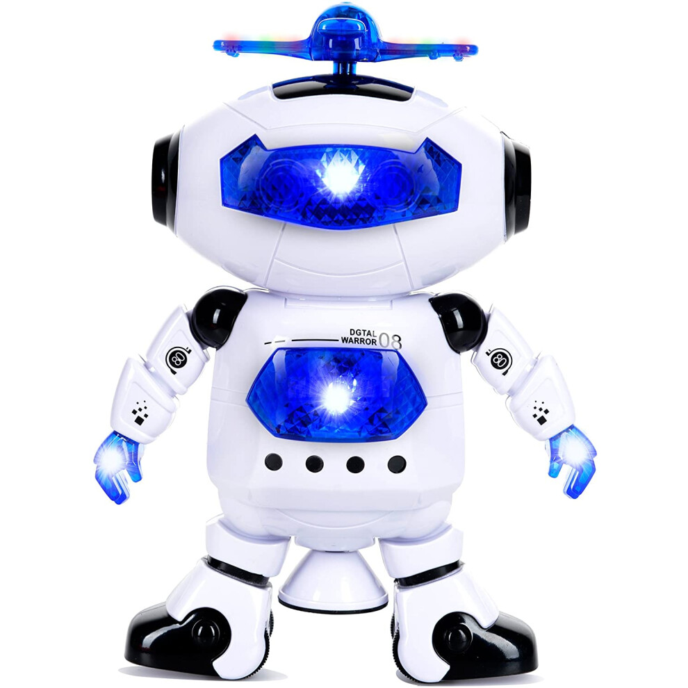 Toysery Walking Dancing Robot Toys for Kids - 360 Body Spinning Robot Toy with LED Lights Flashing