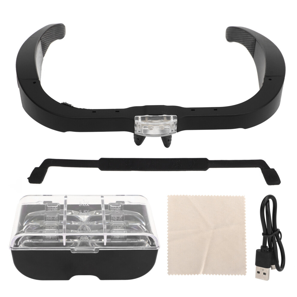 Headband Magnifying Glass Adjustable Led 4 Interchangeable Lenses Head Mount Magnifier F White/Light 9183899304204