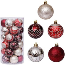 Set of 30 Christmas Baubles 6 cm Gift Box Christmas Decoration Christmas Tree Pendant (Red and Gold)