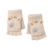 Knitted Fingerless Gloves Convertible Flip Top Plush Gloves Cartoon Kids Fluffy Gloves Winter Warm M
