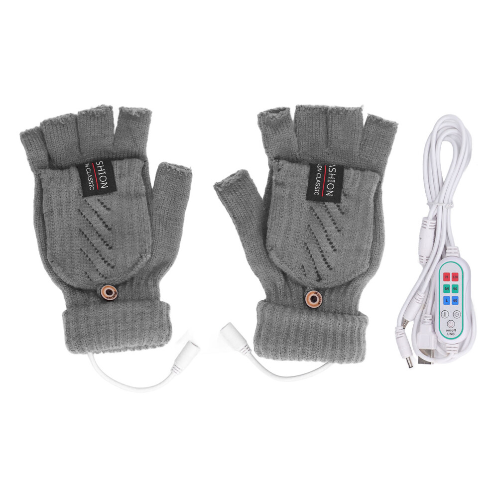 1 Pair USB Heated Gloves Electric Heating Thermal Knitting Gloves Half Finger Winter Hand Warmer for