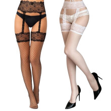 2 Pairs Women Suspender Tights Fishnet Lace Patterned Garter Stockings Thigh High Floral Garter Tigh