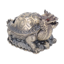Vintage Ashtray 3 Slots Windproof Lid Colorfast Zinc Alloy Tortoise Dragon Metal Ashtray for Family