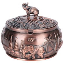 Vintage Ashtray with Lid Windproof Zinc Alloy Metal Unique Home Decoration Craft Gift