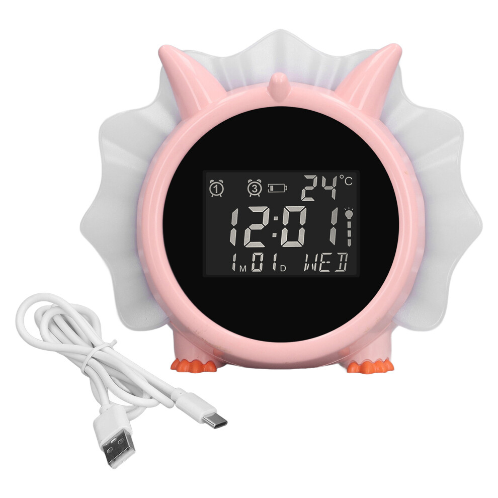 Alarm Clock Dinosaur Shape Multifunctional Bedside Led Electronic Alarm Clock Pink
