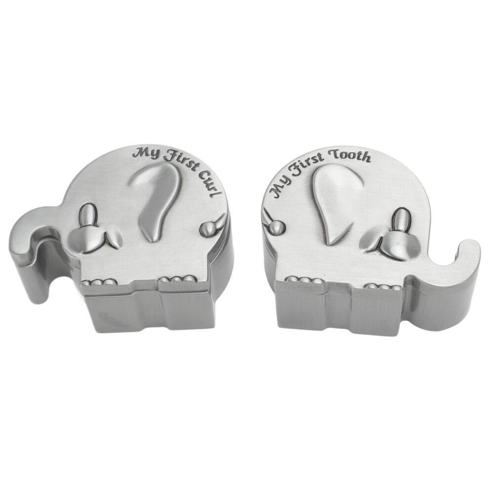 2 Pack Small Keepsake Box Elephant Shape Storage Container Metal Collection Box for Infant Tooth Cur