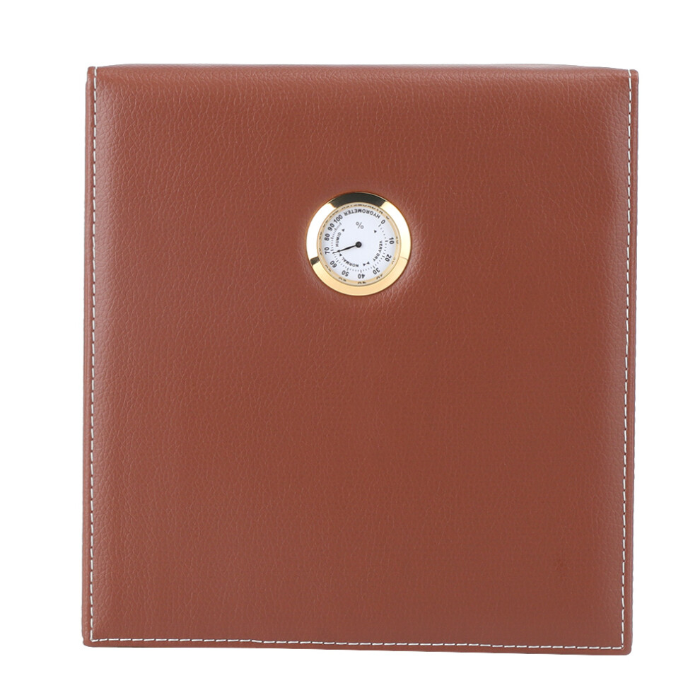 Brown Leather Cigar Box With Hygrometer And Humidifier Cigar Travel Carry Case Desktop Box (Brown)
