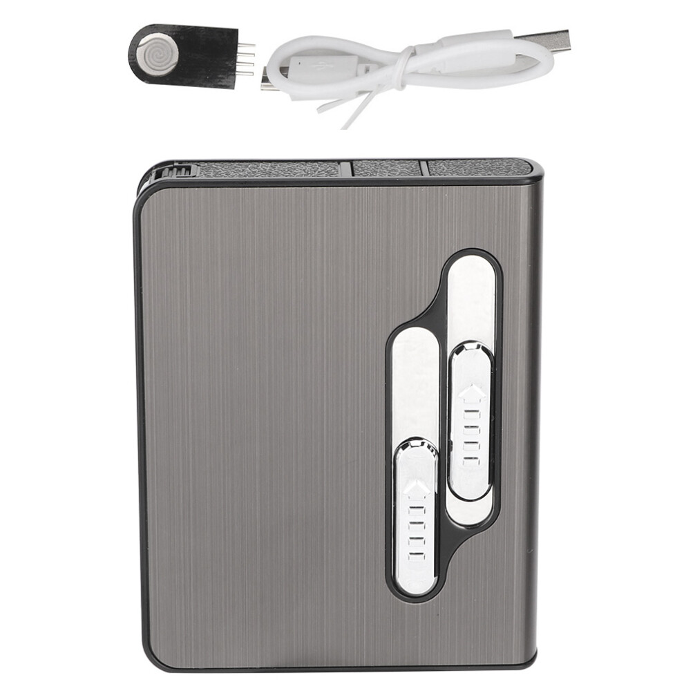 Black Fashionable 20Pcs Cigarettes Holder Automatic Cigarette Box Case Lighter Usb Charging (Black)