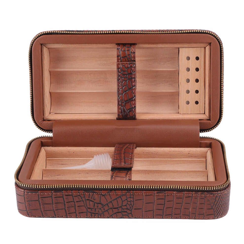 Brown Leather Cedar Wood Lined Travel Cigar Case Humidor With Removable Trays (Brown)