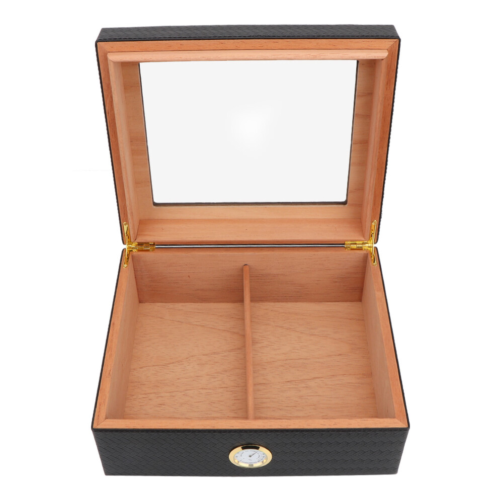 Black Elegant Cedar Wood Glasstop Cigar Humidor Box With Humidifier Hygrometer For 30 Cigars(Black)