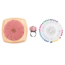 Pin Cushion Kit Cute Pumpkin Shape Pin Cushion Wooden Base with Finger Ring Pincushions Sewing Pins