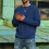 Sweater Round Neck Long Raglan Sleeves Solid Color Casual Comfortable Men Pullover Blue XXL 6