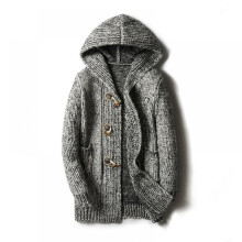 Men's Long Button Hooded Sweater Fashionable Large Size Loose Warm Sweater Jacket Coat
