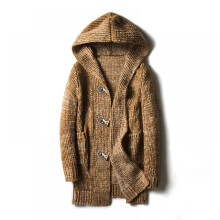 Men's Long Button Hooded Sweater Fashionable Large Size Loose Warm Sweater Jacket Coat