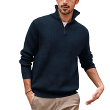 Sweater for men's casual fashion zipper stand collar bottoming sweater