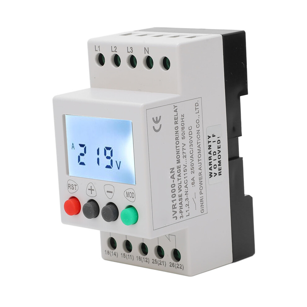 3-Phase Undervoltage Relay 115Â277Vac: Lcd Screen Din Rail Mount 7611356597224