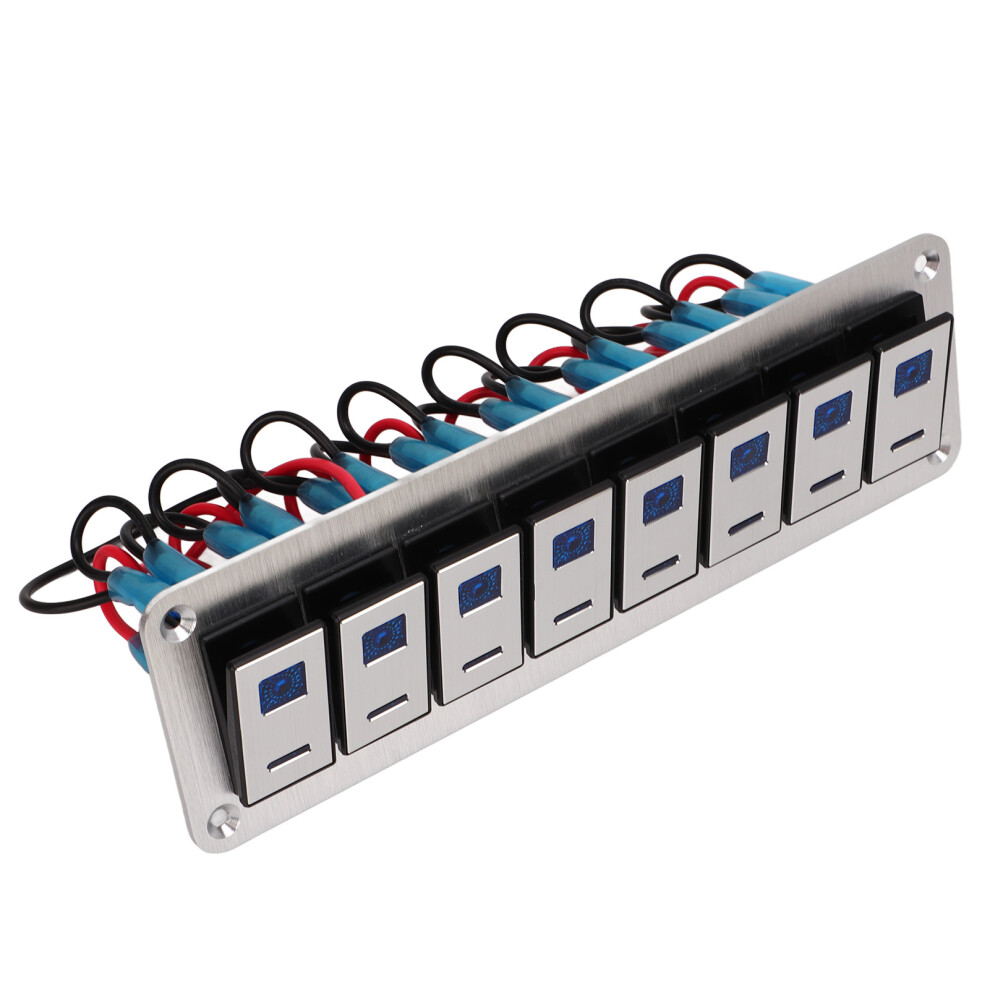 8 Gang 12-24V Rocker Switch Panel, 5 Pin On/Off Control Blue/Light 7611356599471